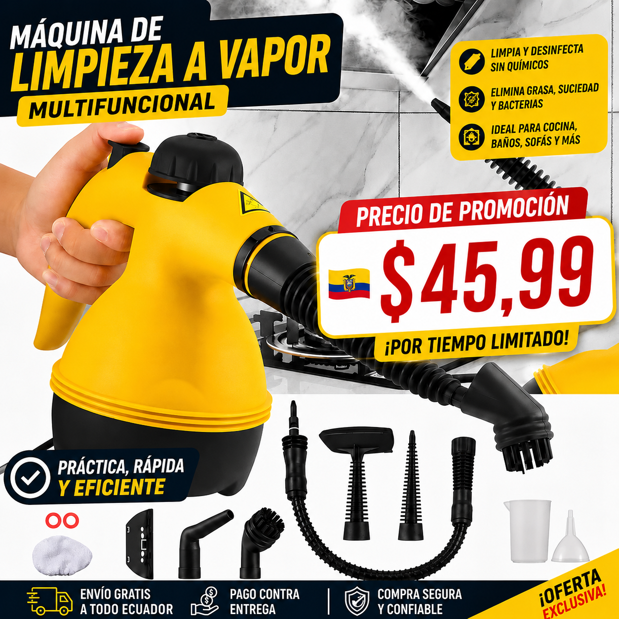 🔥[PROMO] Maquina de Limpieza a vapor Multifuncional 🔥$ 45,99 🔥